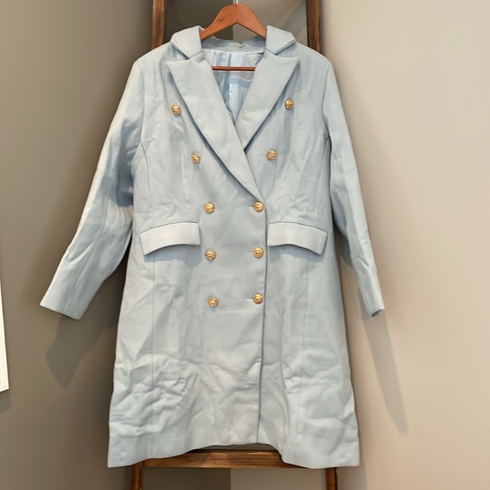 Cute NWOT coat!!!! Baby blue color. Gold buttons.